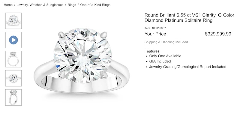 Round Brilliant 6.55 ct VS1 Clarity, G Color Diamond Platinum Solitaire Ring