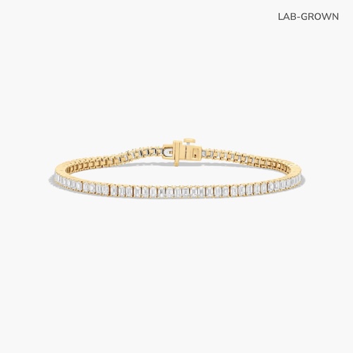 Tennis Bracelet With 5 CTW Emerald Cut Lab-Grown Diamonds In 14K Yellow Gold