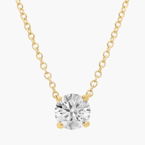 Four Prong Basket Solitaire Diamond Pendant In 14K Yellow Gold